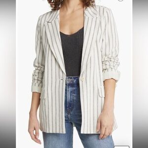 MM Couture by Miss Me 100% Linen Oatmeal and Cream Striped Blazer, size Large